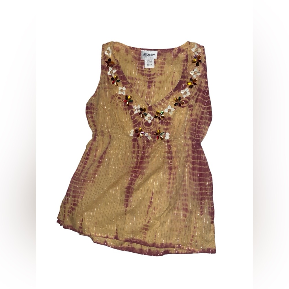 y2k tie dye boho beaded tank top
